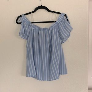 Off the shoulder blue striped shirt